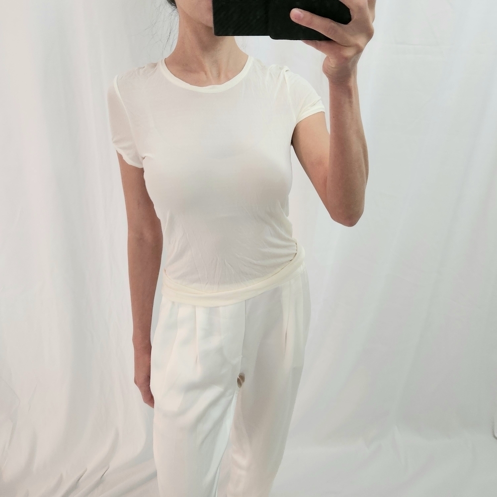 Giorgio Armani White Short Sleeve Tee Mesh silk Fashion Designer Layer